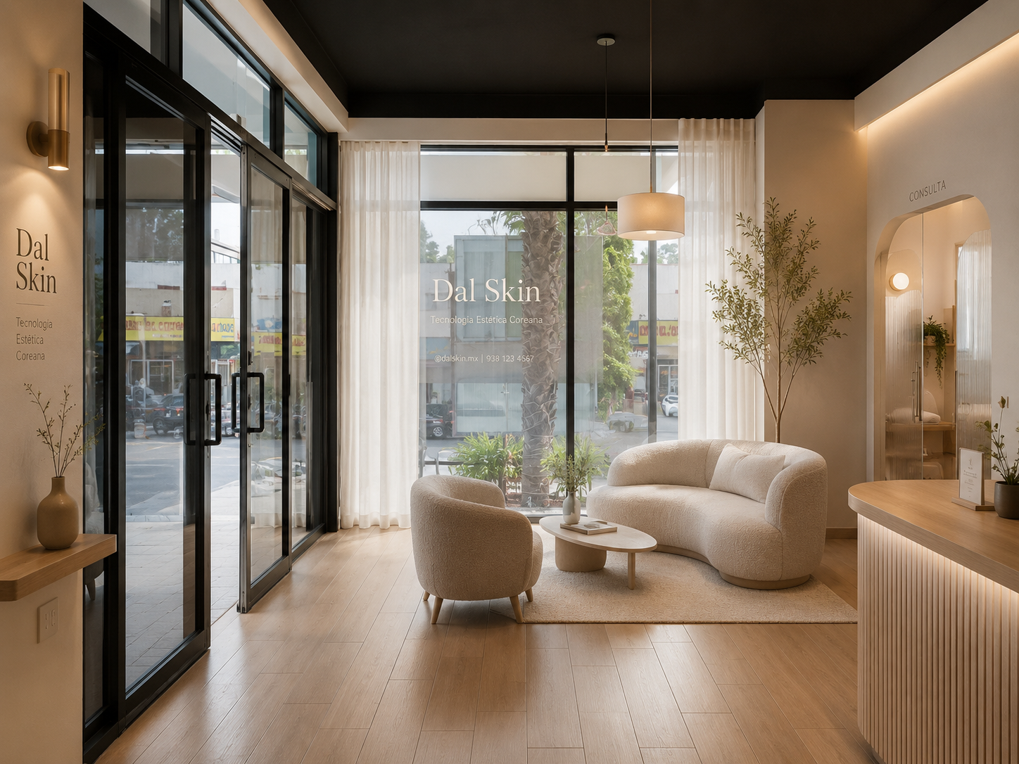Espacio conceptual de Dal Skin con estética serena y minimalista