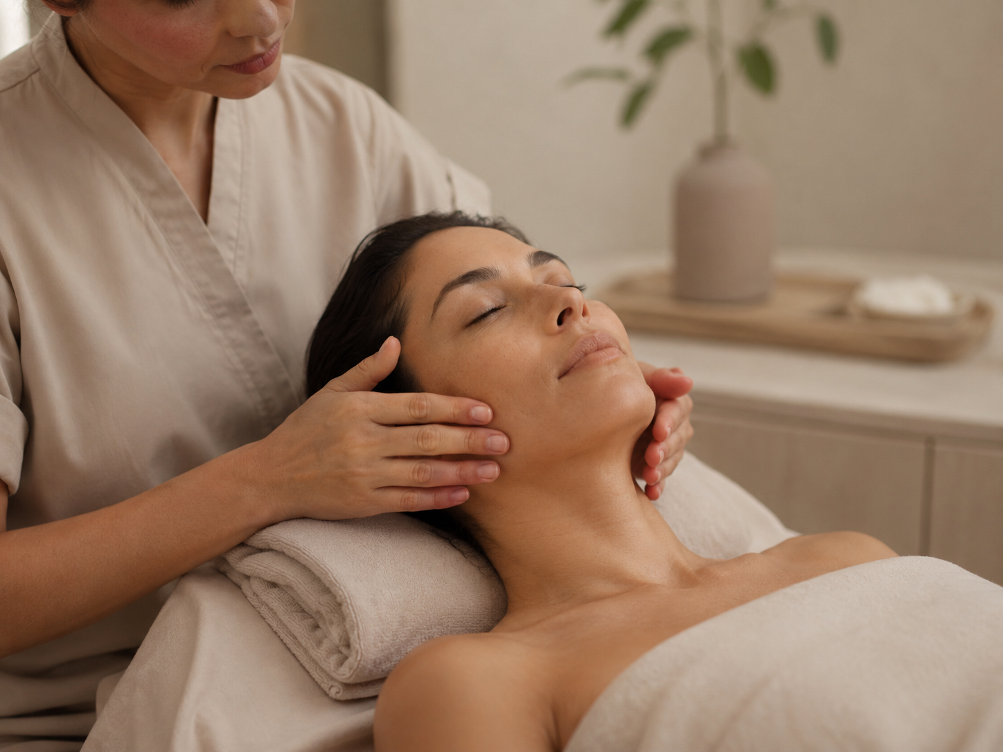 Tratamiento facial manual en un ambiente sereno